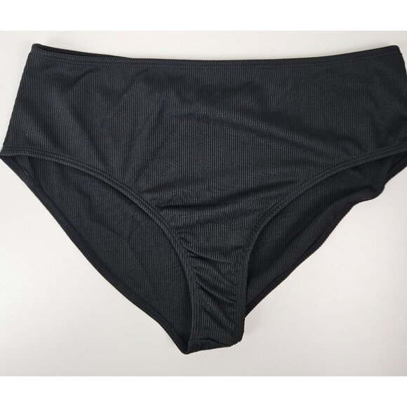 Black Ribbed Two-Piece Bikini Strappy Top & High-Waist Bottoms Womens Size M - Picture 5 of 8